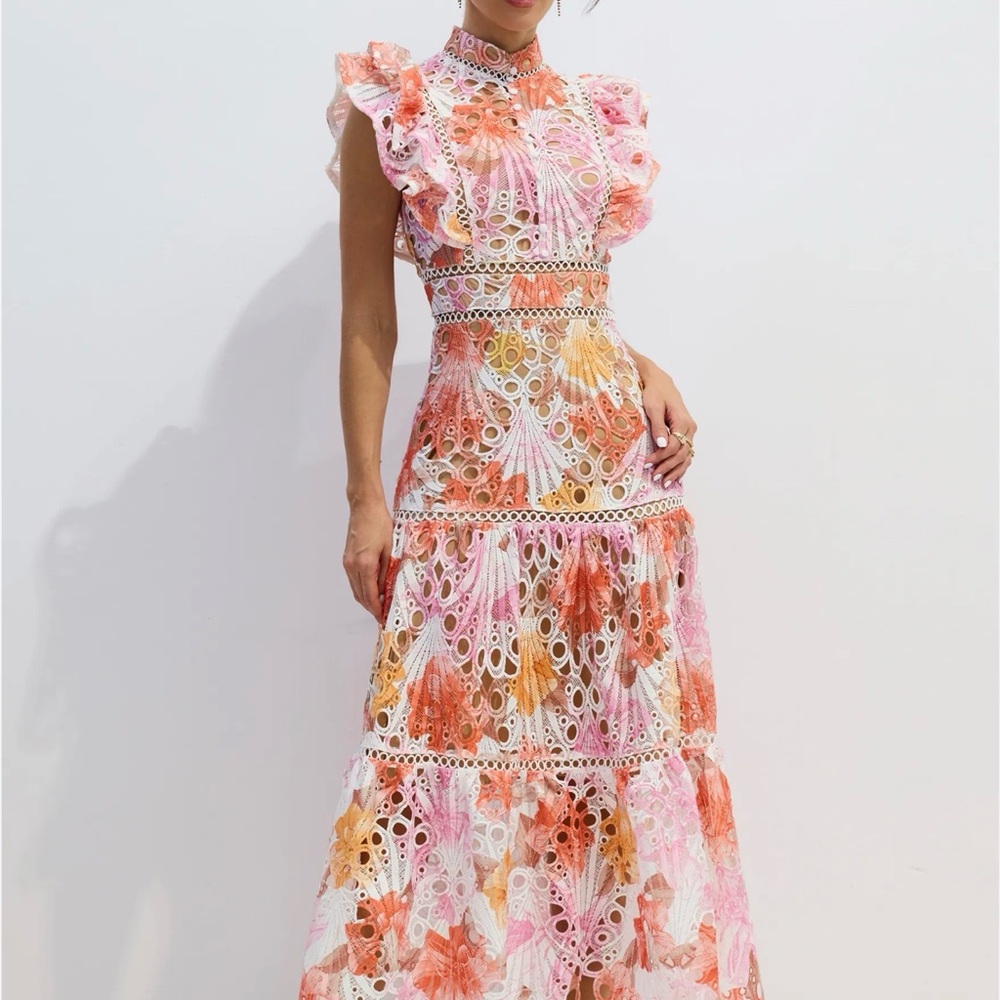 Chic Floral Eyelet Maxi Dress